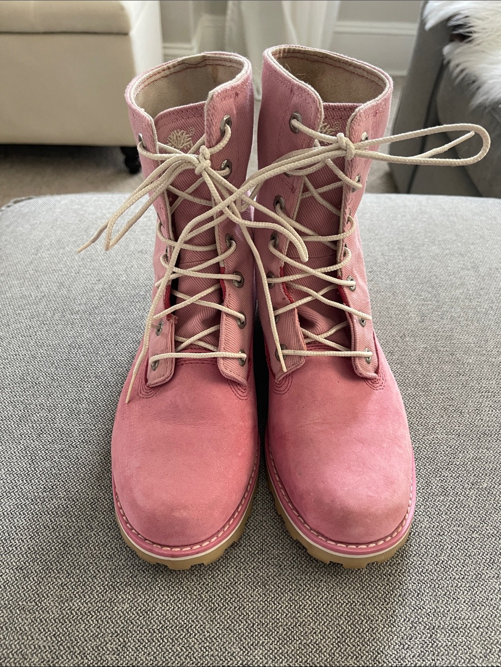 Timberland Pink Leather/ Canvas Premium Hightop Boots